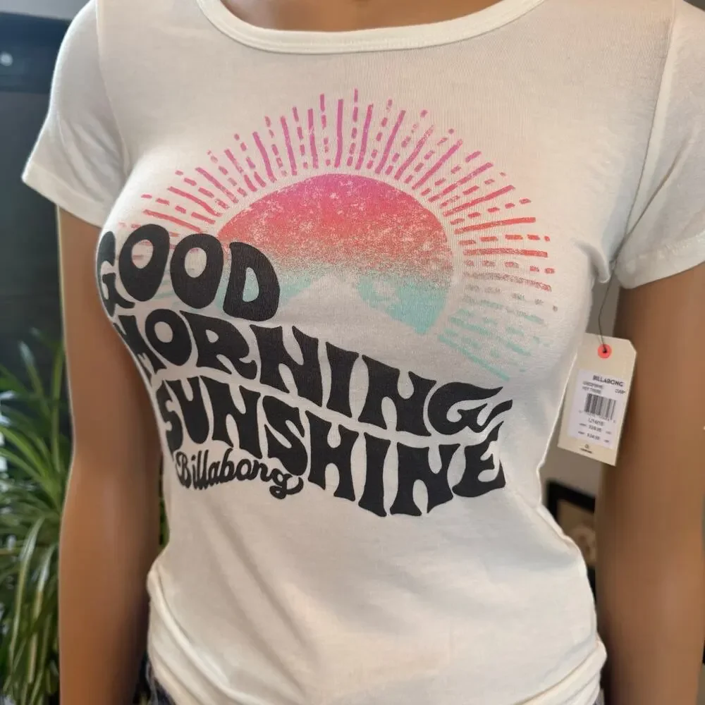 NWT Billabong Girls Good Morning Sunshine Graphic Tee Size L 14/16 Cool Whip